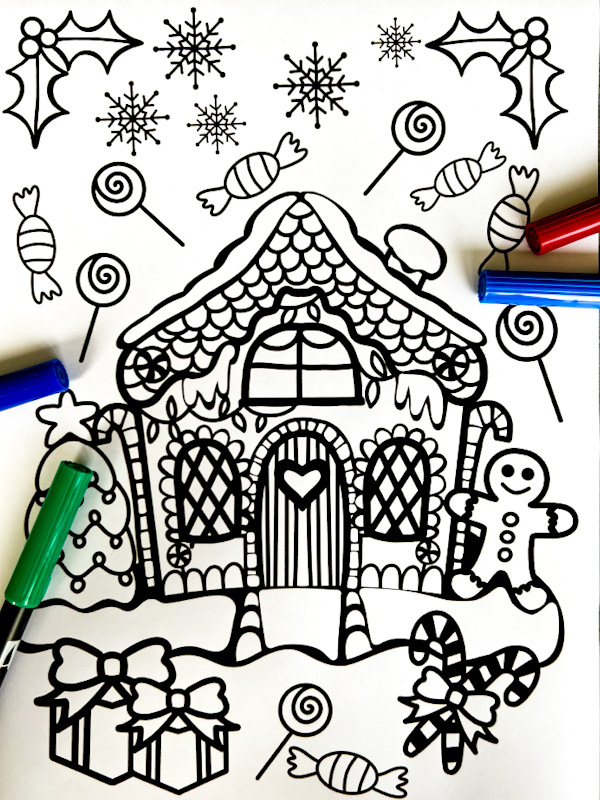Gingerbread house colouring page