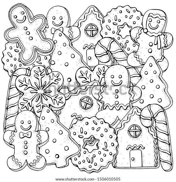 Christmas gingerbread cookies coloring book page stock vector royalty free