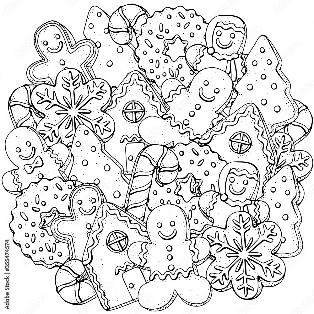 Christmas gingerbread cookies holiday baking circle pattern with winter hand