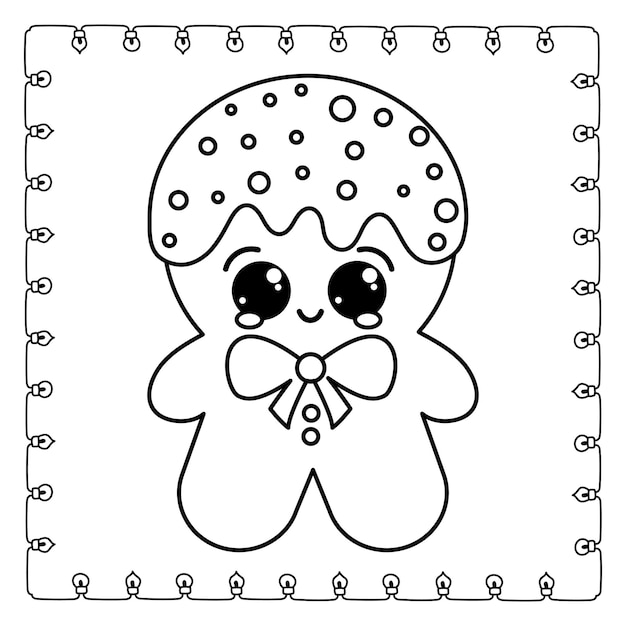 Premium vector coloring page of a cute cartoon gingerbread wiht christmas presends