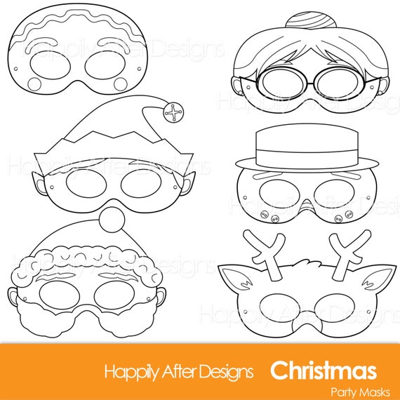 Christmas printable coloring masks santa mask snowman mask elf mask rudolph reindeer gingerbread mask xmas mask holiday diy color