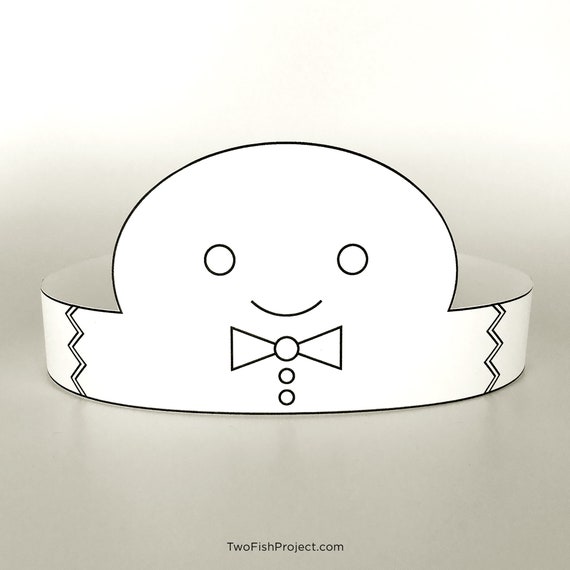 Gingerbread man color me paper crownhatheadband printable holidaychristmas party props face maskkids costume tree topper