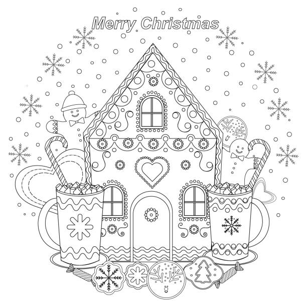 Coloring book festive fabulous christmas sweets gingerbread house candy gingerbread man template for christmas new year cards greetings invitations web stock illustration