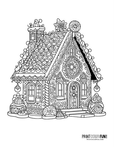 Sweet fun gingerbread house coloring pages for kids at