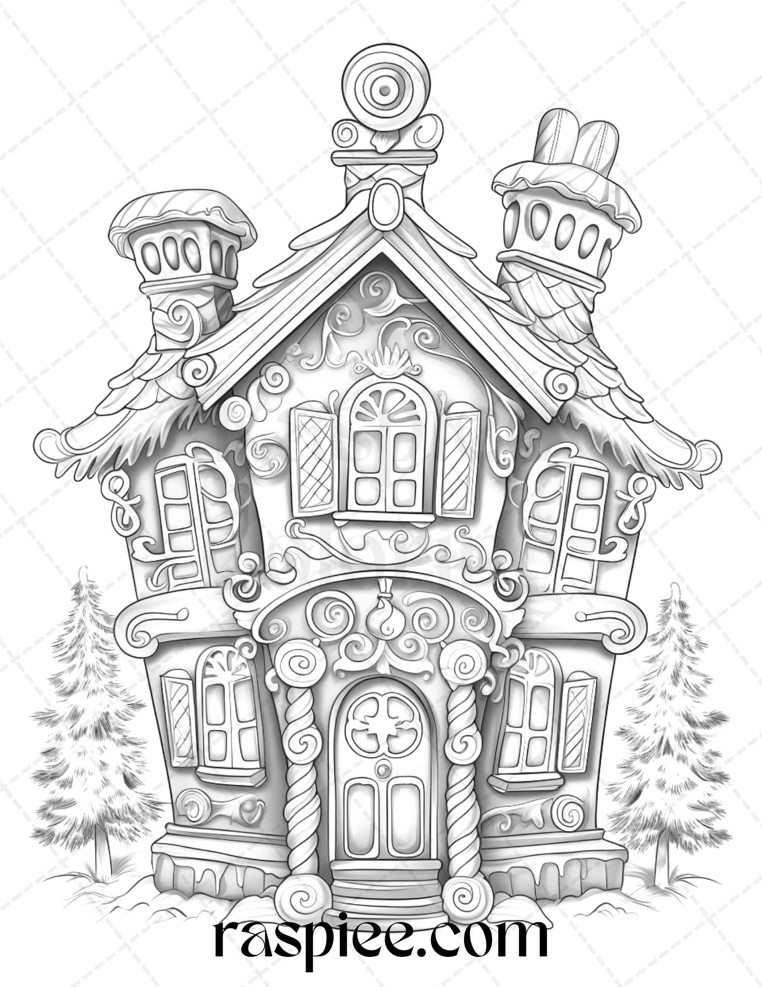 Christmas gingerbread houses grayscale coloring pages printable for â coloring