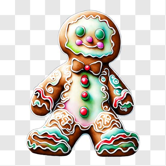 Download happy gingerbread man with bow tie and candy cane png online