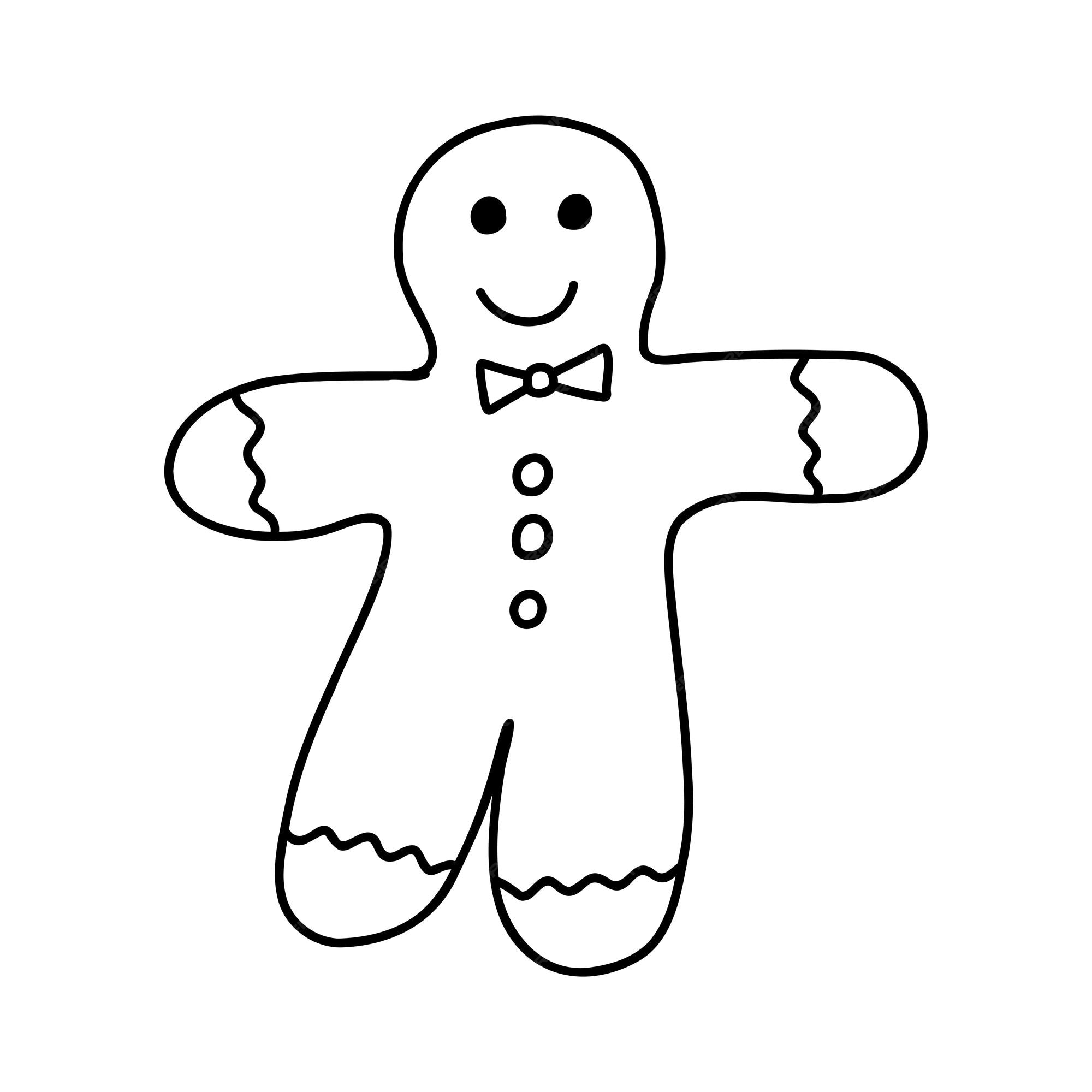 Premium vector hand drawn doodle gingerbread man cartoon element vector sketch illustration black outline art for web design icon print coloring page