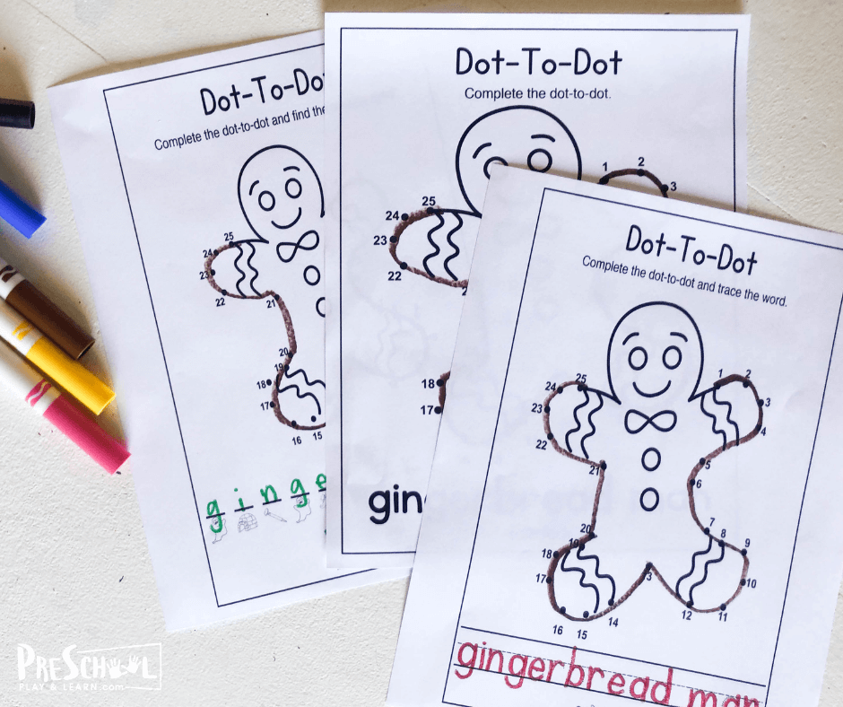 Free printable gingerbread man connect the dots activity
