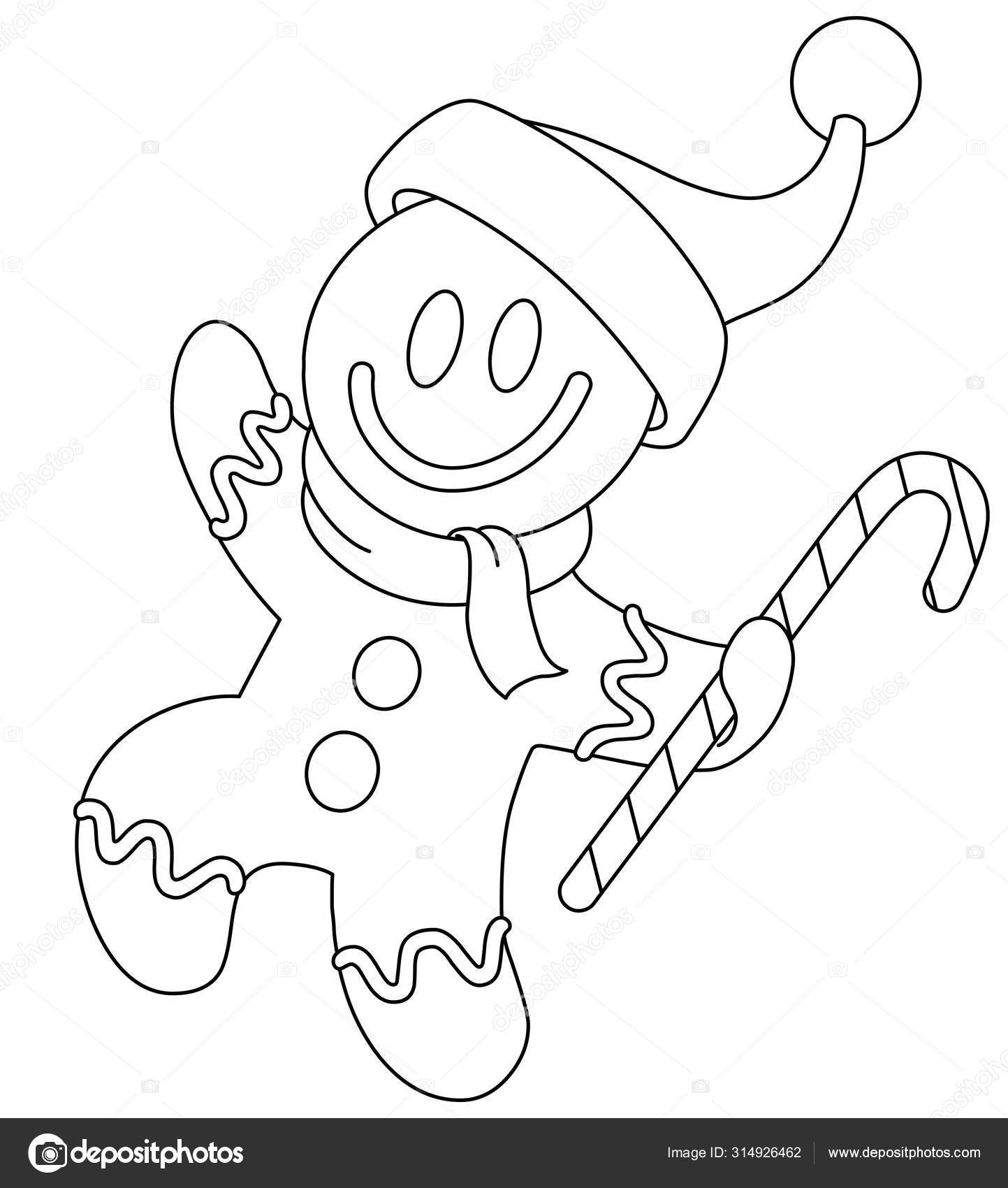 Outlined gingerbread man with santa hat stock vector by yayayoyo