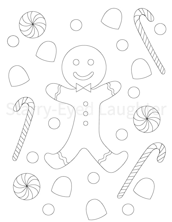 Gingerbread man candy christmas coloring page printable pdf digital download