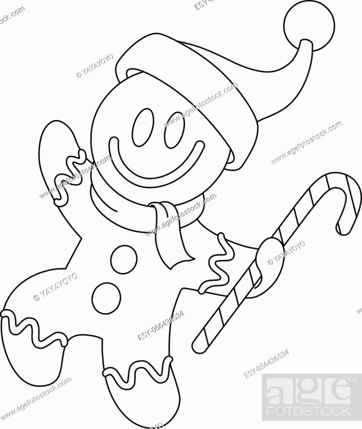 Happy christmas gingerbread man wearing santa hat and holding a candy cane stock vector vector and low budget royalty free image pic esy