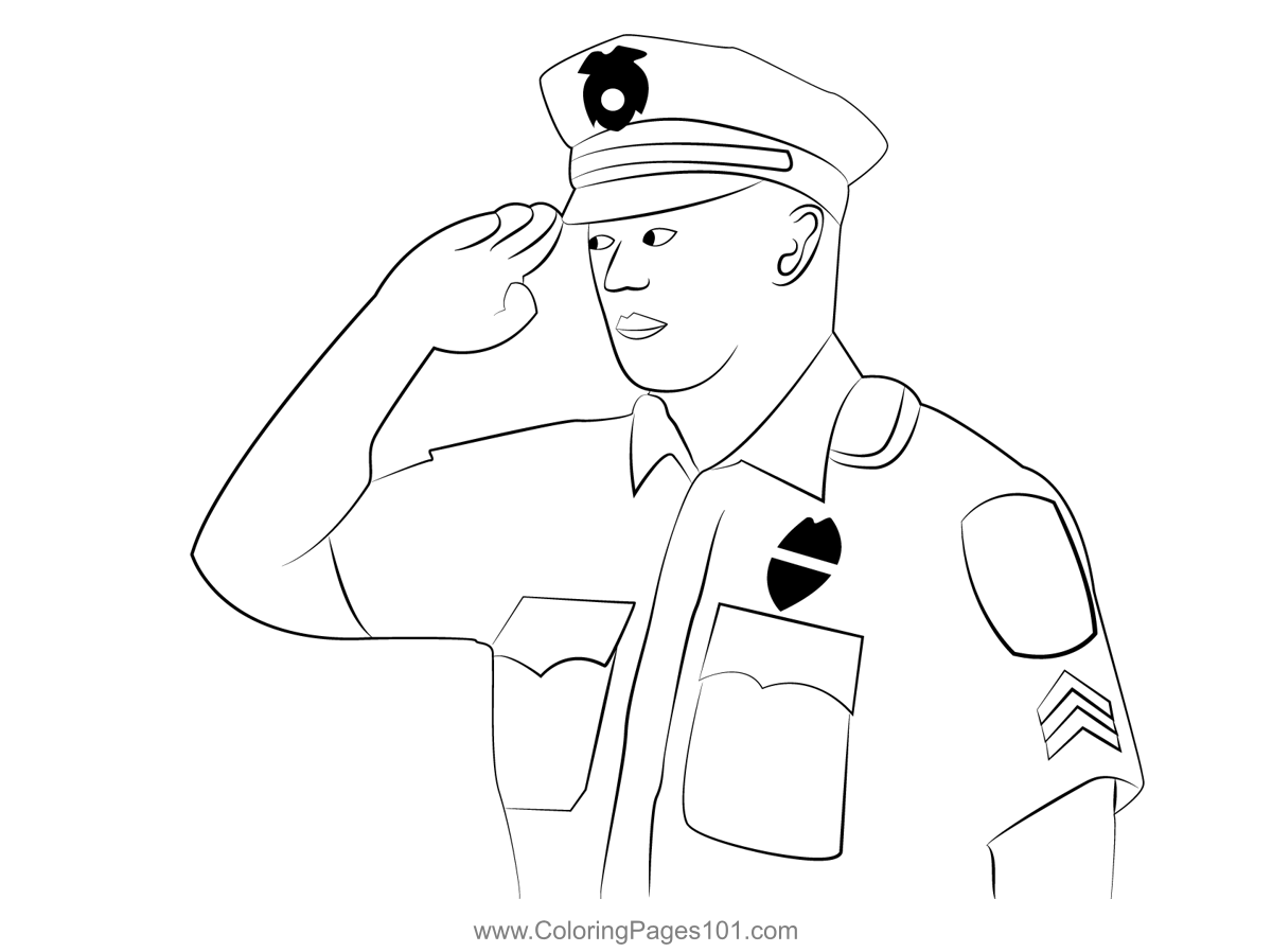 Policeman salute coloring page for kids