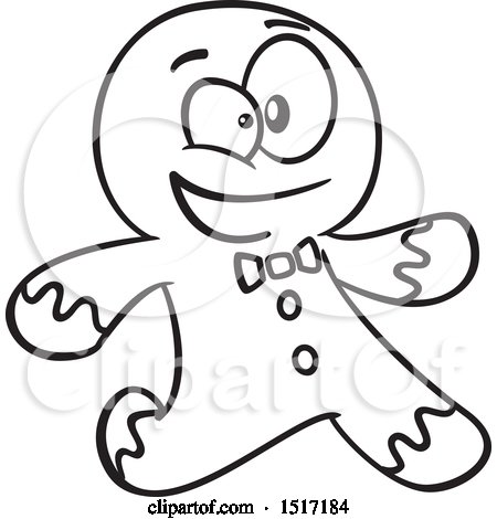 Clipart of a cartoon lineart gingerbread man running