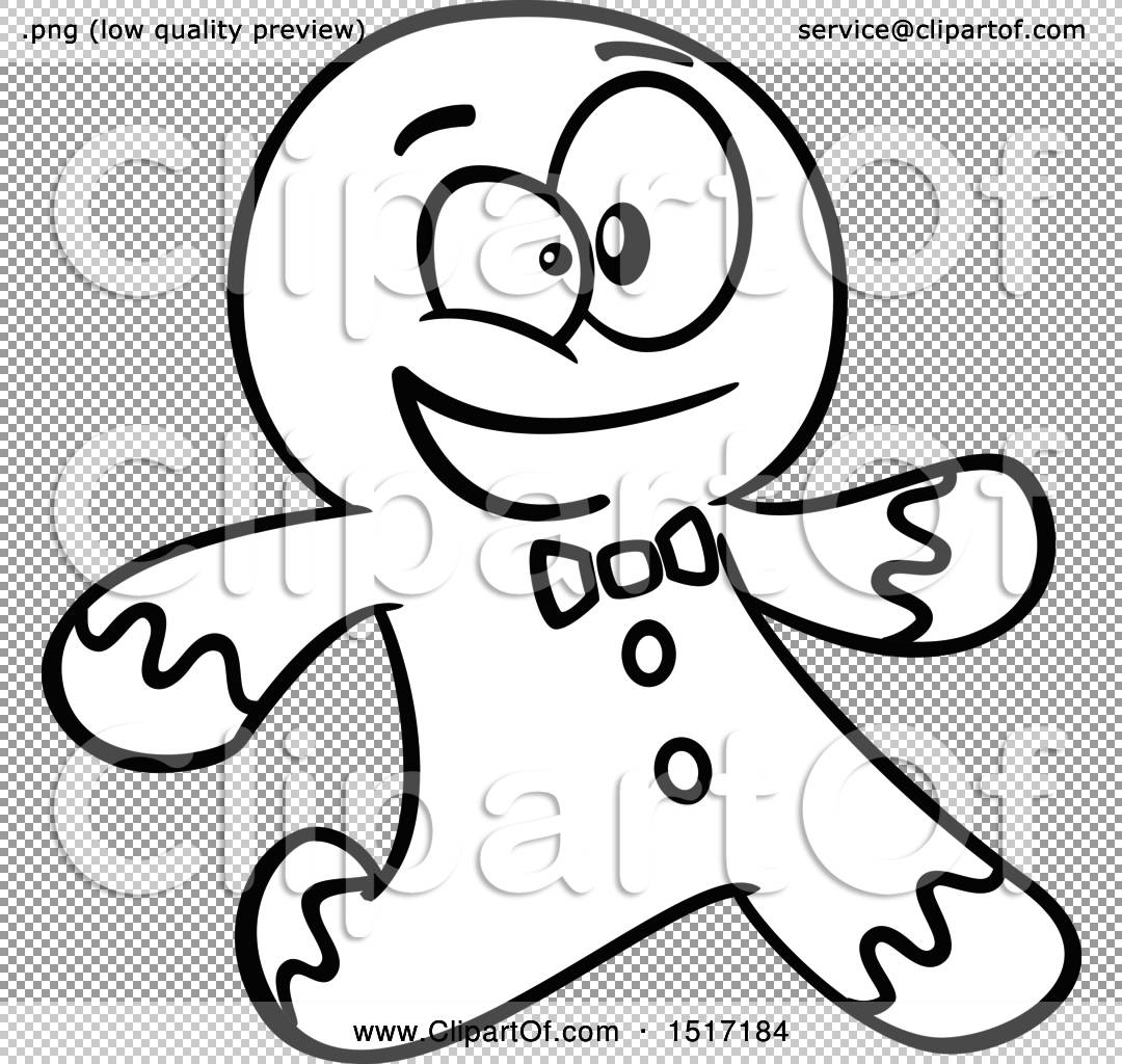 Clipart of a cartoon lineart gingerbread man running