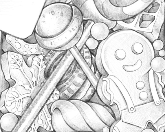 Candy jar christmas candy coloring page for kids and adult printable gift decoration sweet candy cane gingerbread cookie snowflake cute instant download