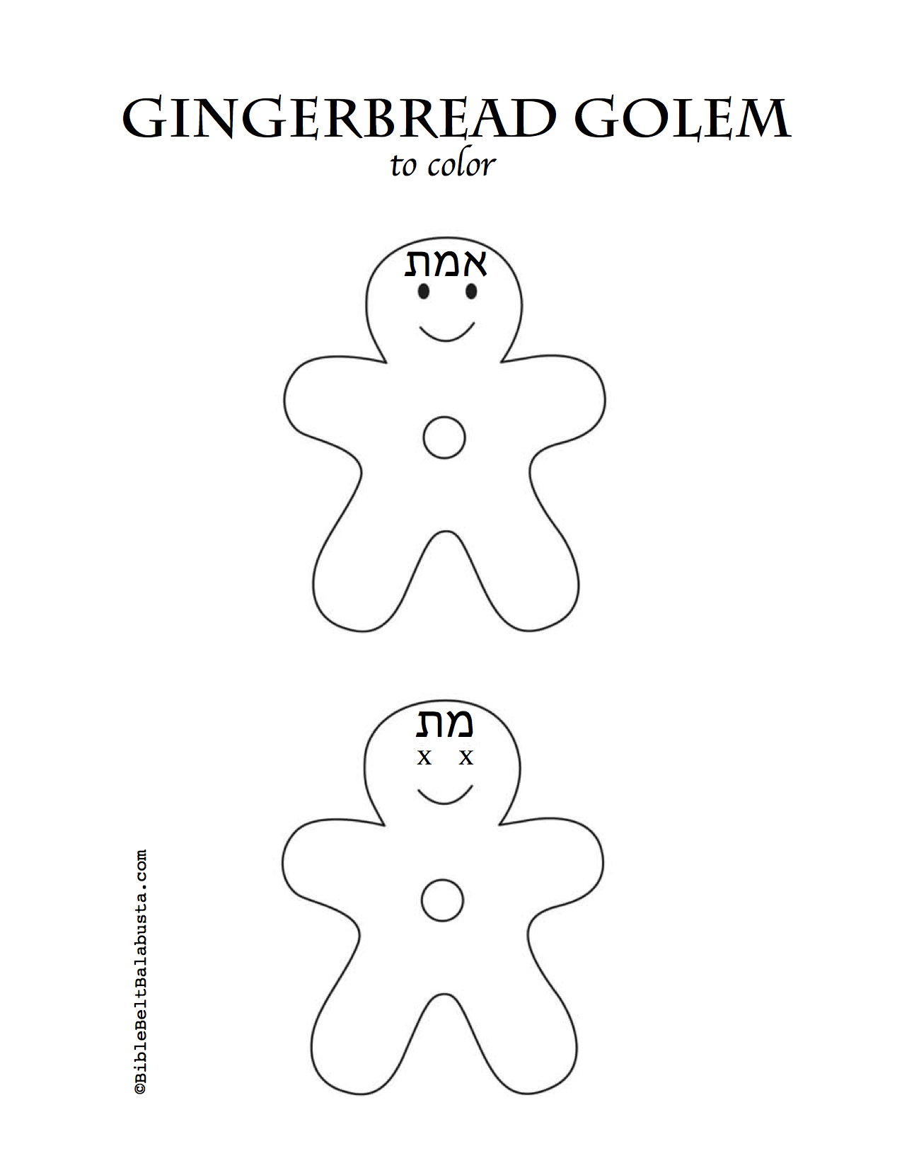 Gingerbread golem coloring page bible belt balabusta