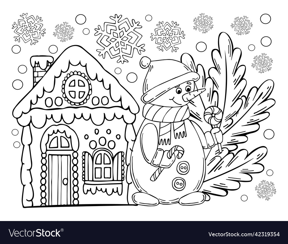 Christmas gingerbread house coloring page vector image