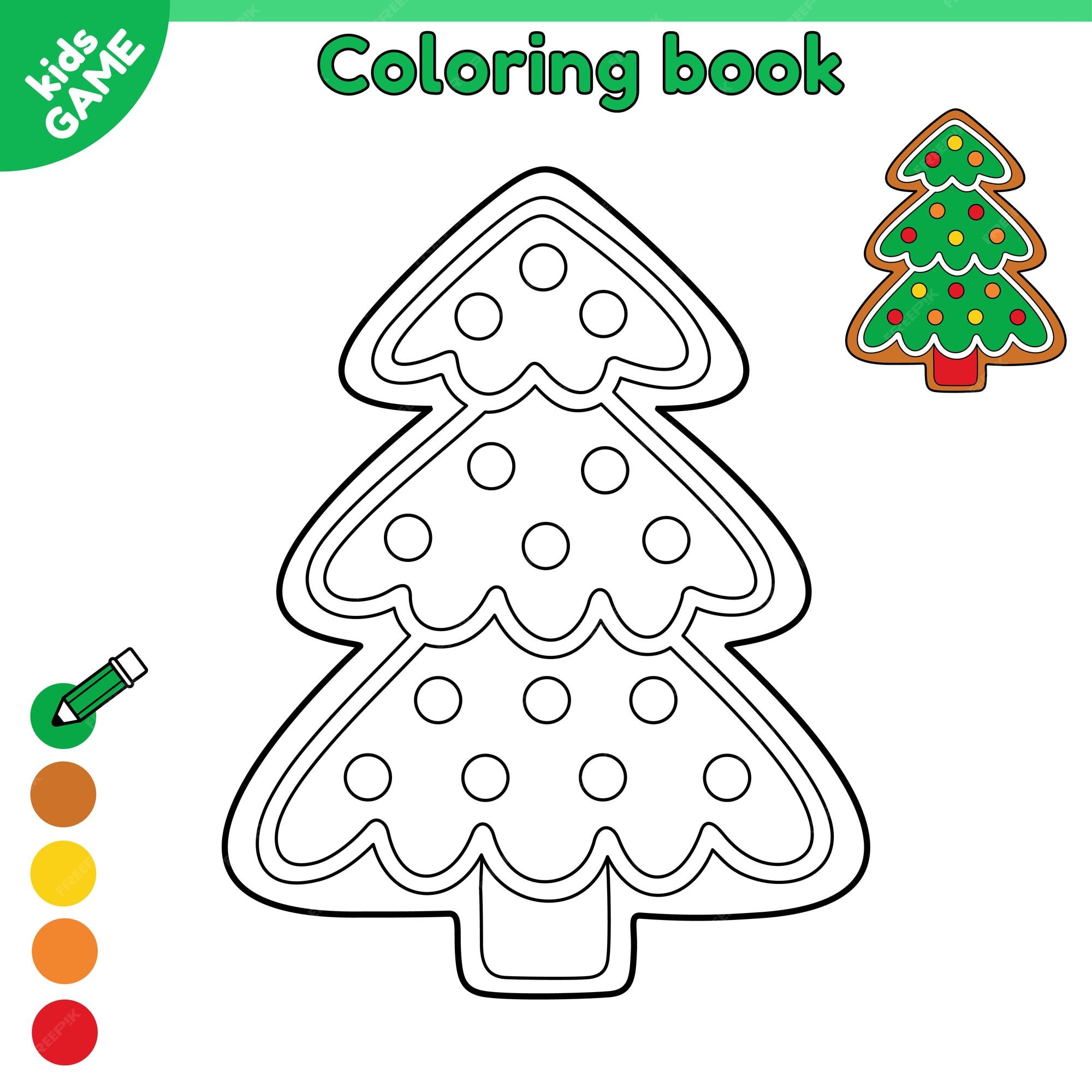 Premium vector kids coloring page with gingerbread christmas tree