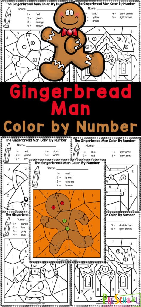 Free gingerbread man color by number worksheets