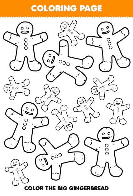 Premium vector education game for children coloring page big or small picture of gingerbread printable worksheet