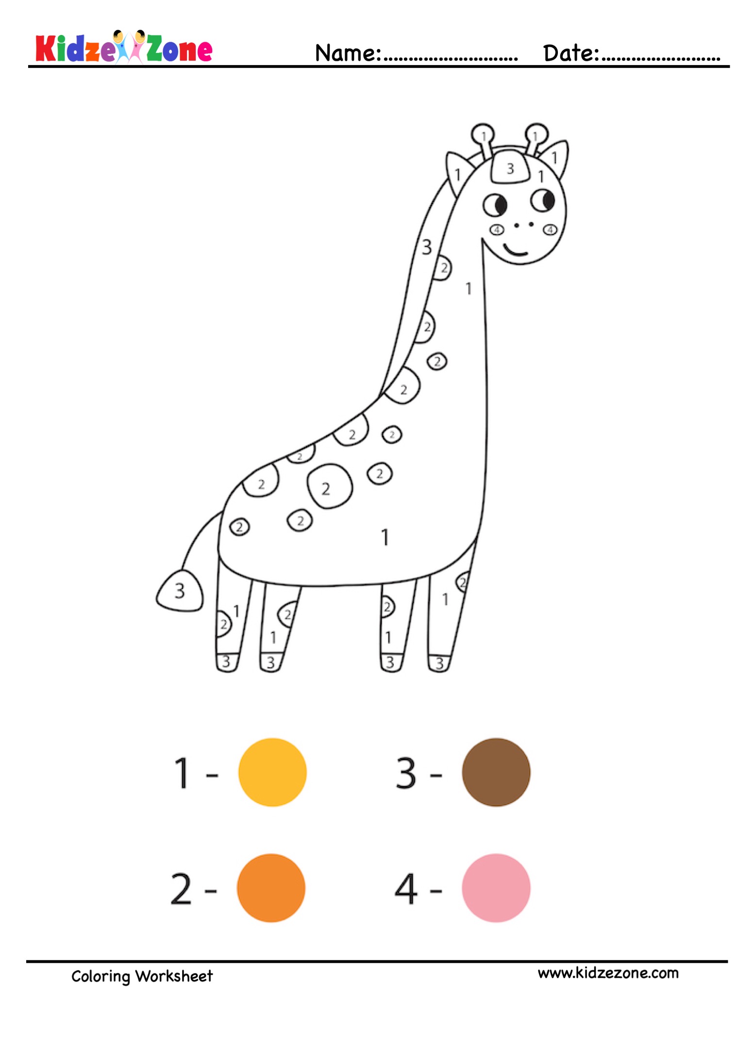 Giraffe number coloring fun worksheet