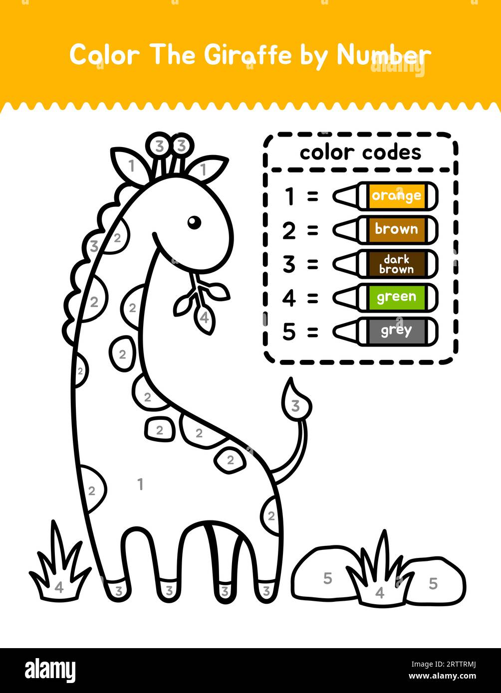Cute giraffe color by number coloring page for children stock vector image art