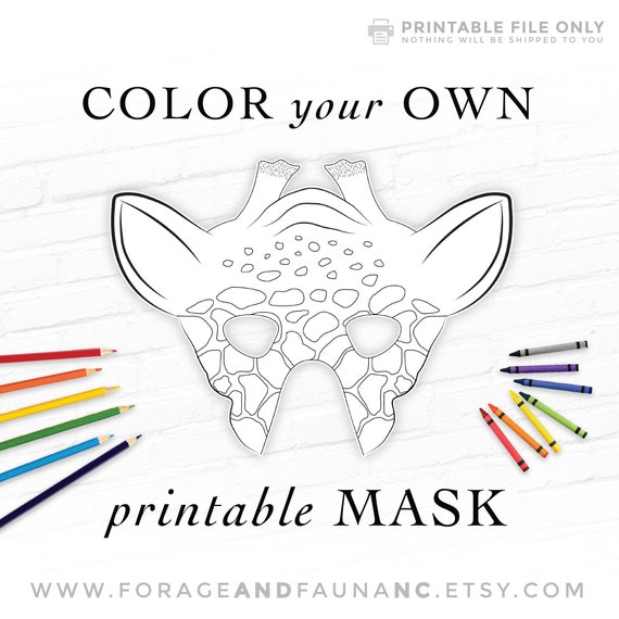 Giraffe mask printable coloring mask fun activity page animal mask birthday party photo booth props halloween printable kids coloring page download now