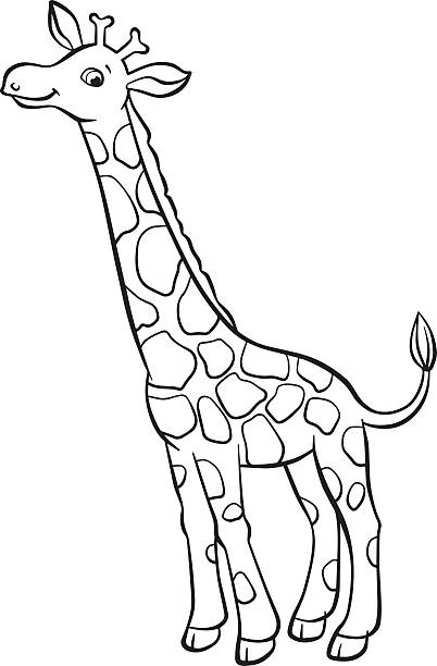 Little cute giraffe stands and smiles stock illustration