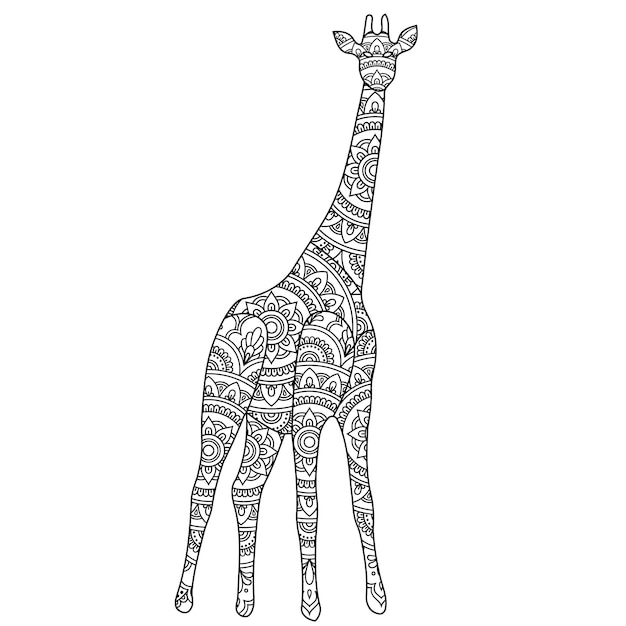 Premium vector giraffe mandala coloring page for kids