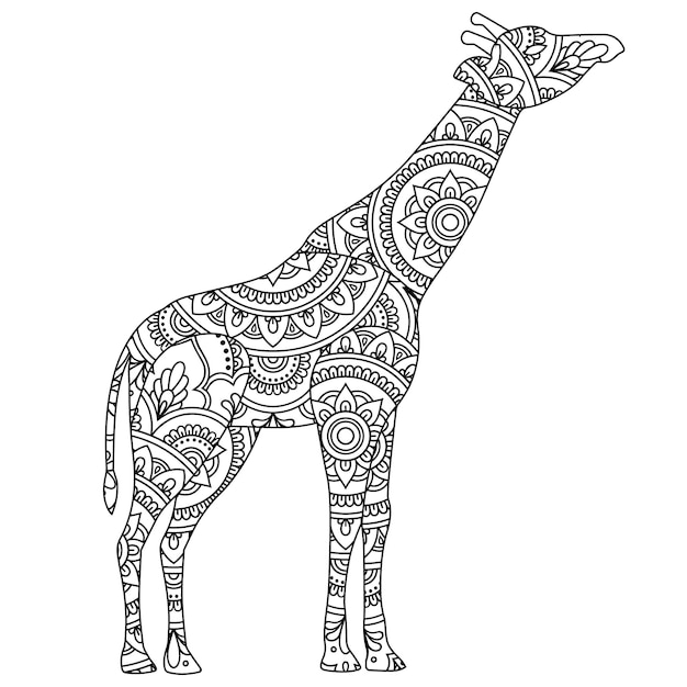 Premium vector giraffe mandala coloring page for kids
