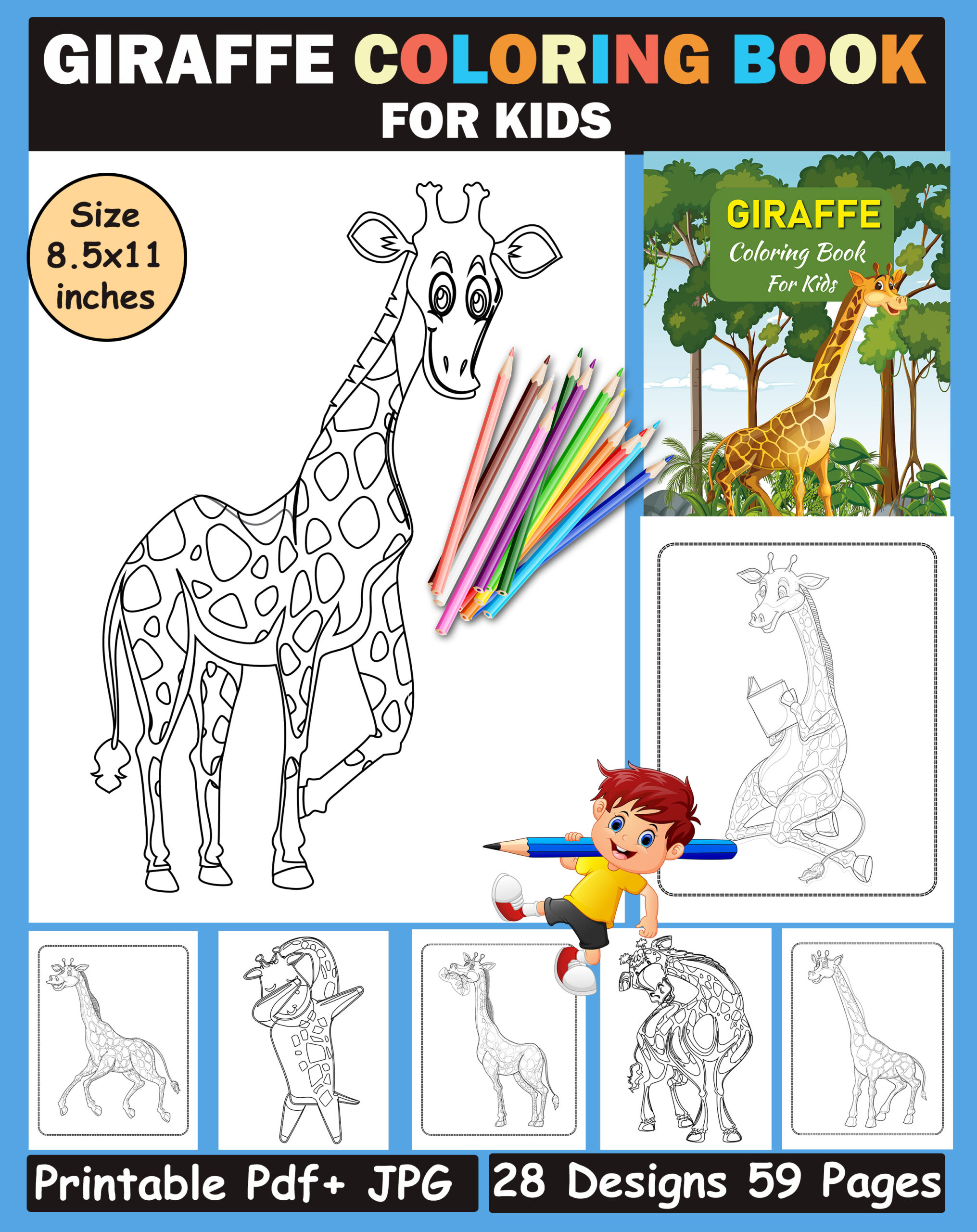 Giraffe coloring book for kids ages