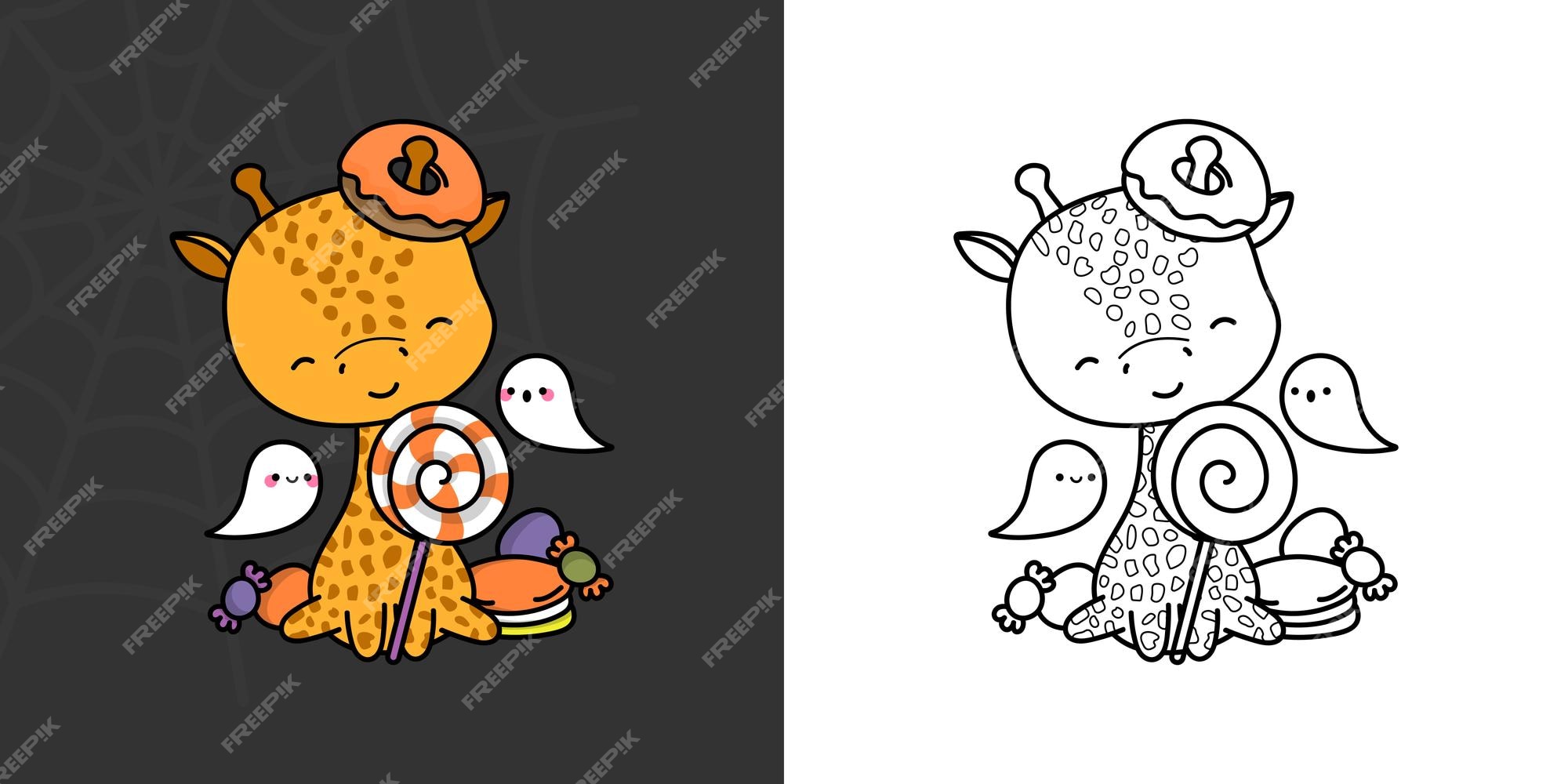 Premium vector cute halloween giraffe clipart for coloring page and illustration happy clip art halloween animal