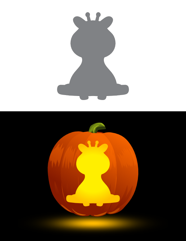 Printable cute sitting giraffe pumpkin stencil