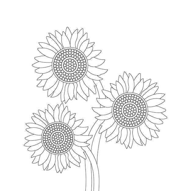 Premium vector sunflower coloring page with line art flower sketch vector design and illustration