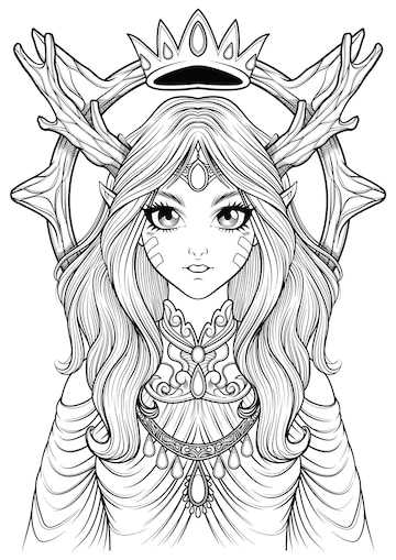 Premium vector coloring page of beautiful elf girl fantasy coloring book