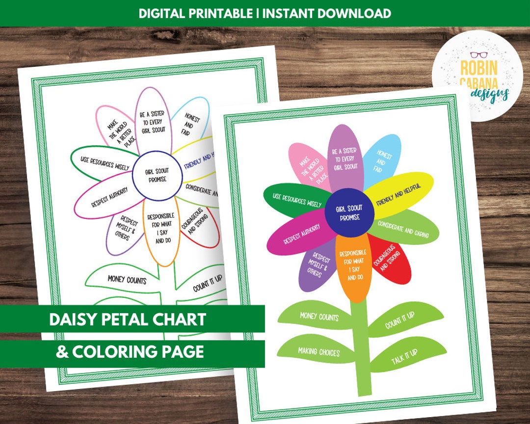 Girl scout daisy petals chart coloring page