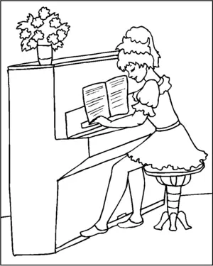 Pianist girl coloring page