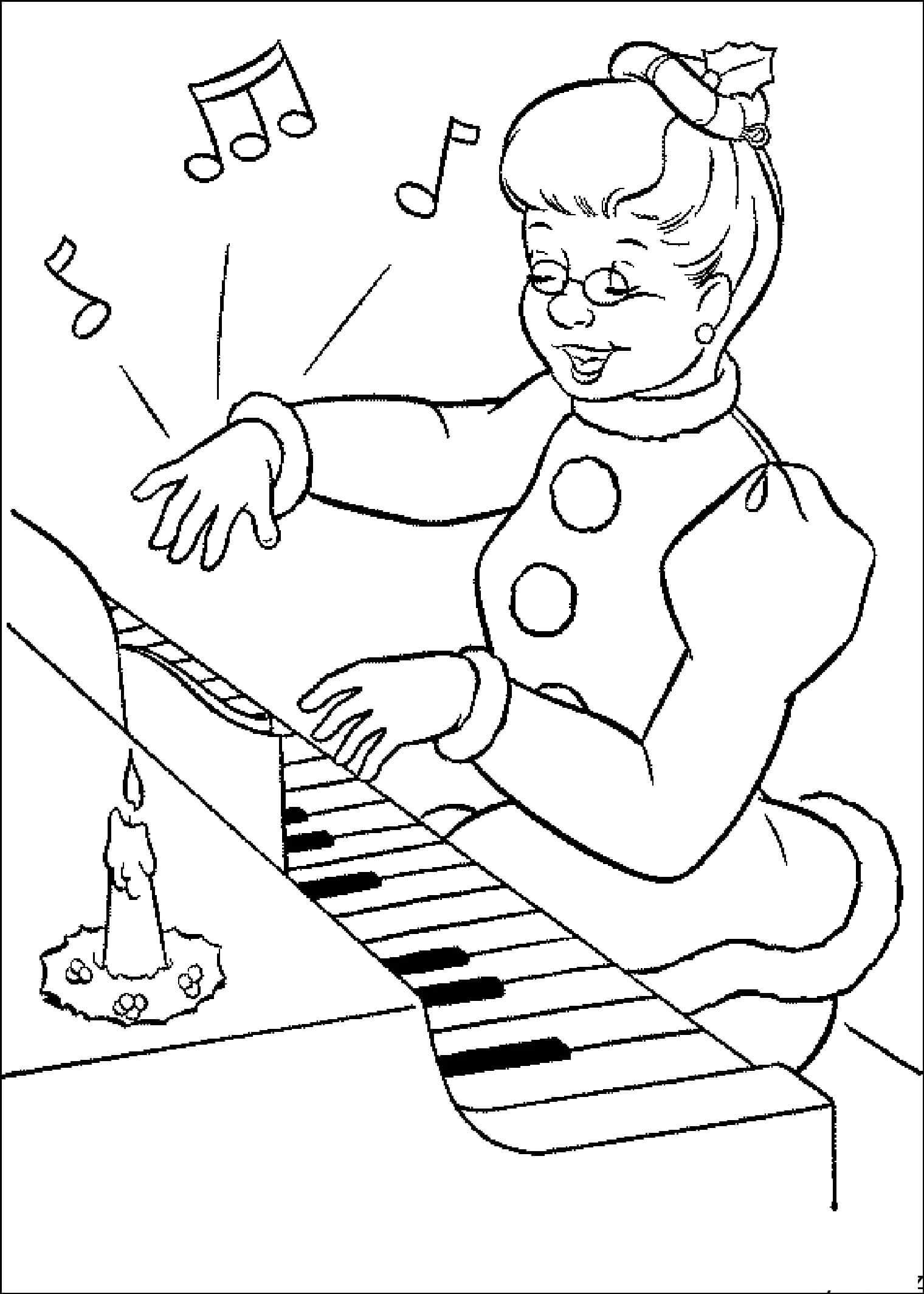 Fun girl playing piano coloring page