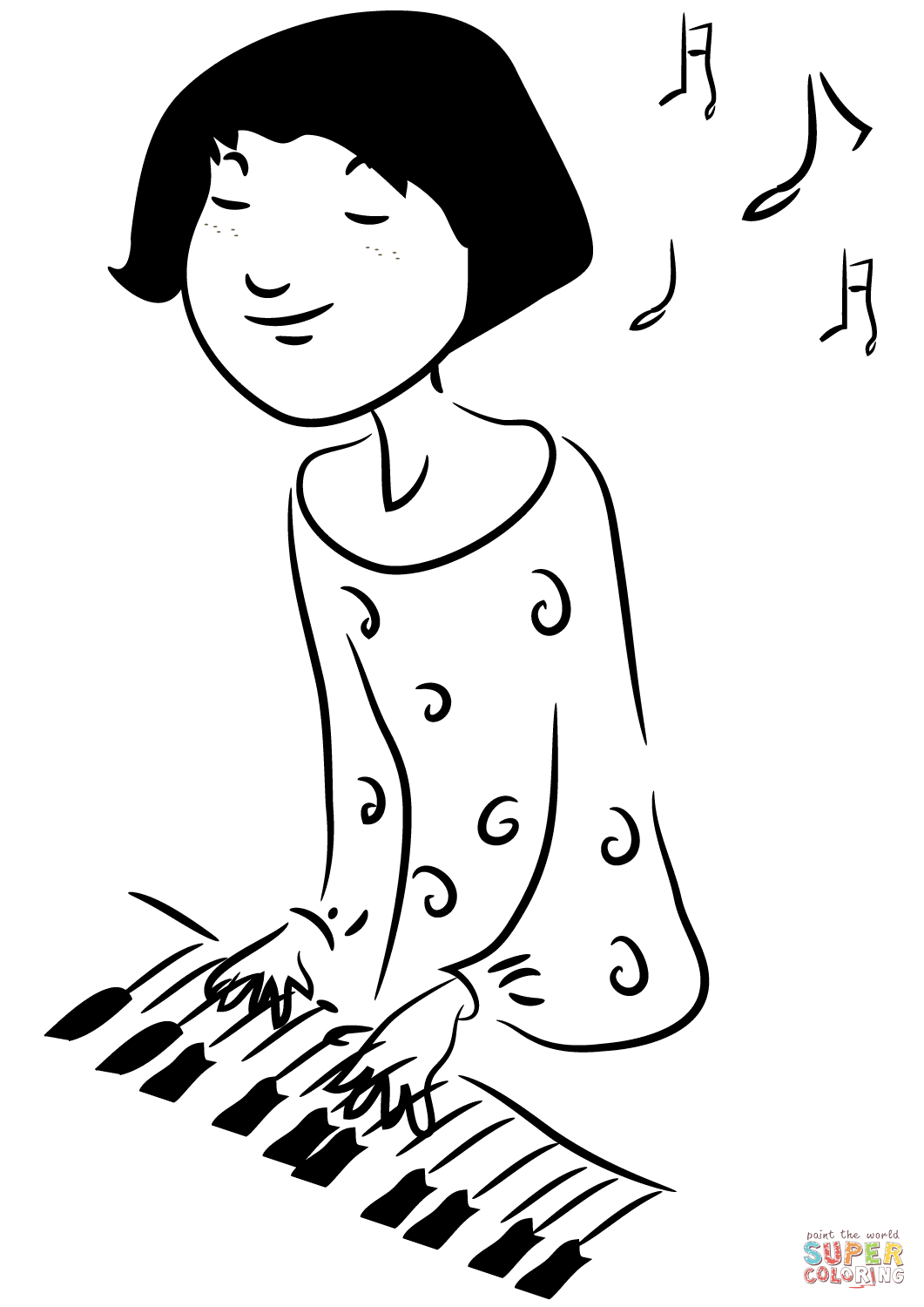 Woman playing keyboard coloring page free printable coloring pages