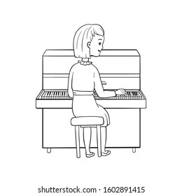 Girl playing piano vector illustration coloring stock vector royalty free
