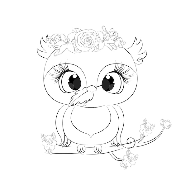 Premium vector owl on a branch coloring book for children vector illustration