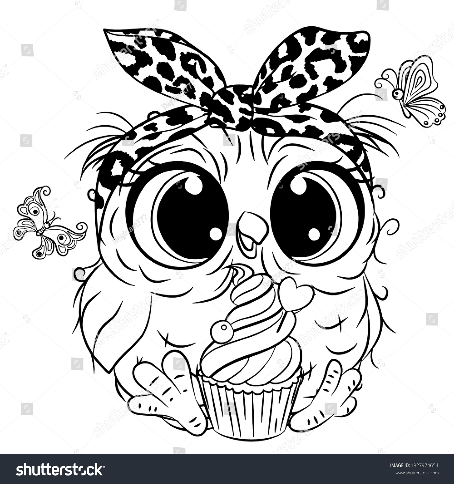 Hakuun cute cartoon owl butterlies outlined coloring liittyvã vektorikuva rojaltivapaa
