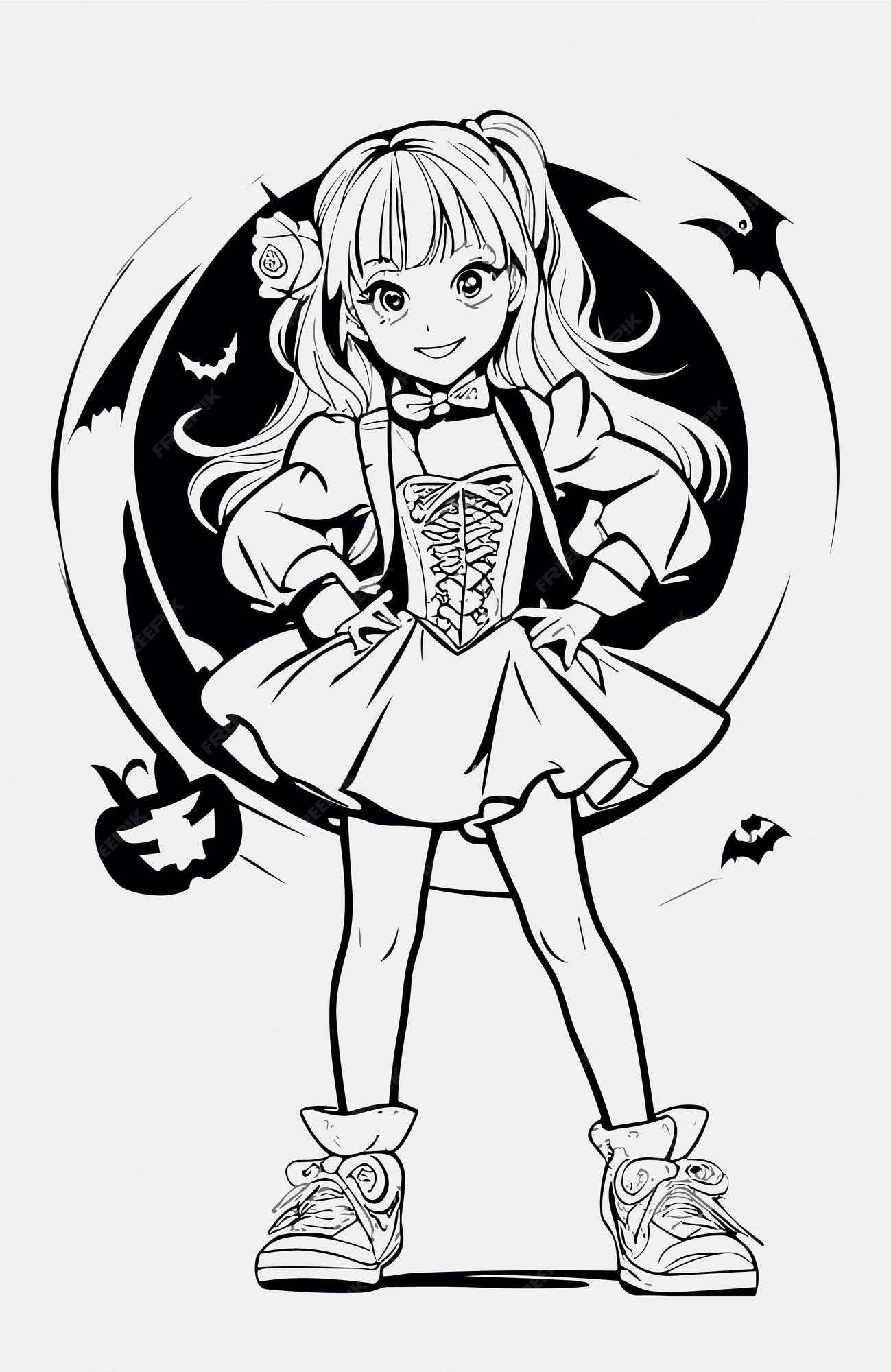Premium vector fullbody sketches white background halloween coloring pages