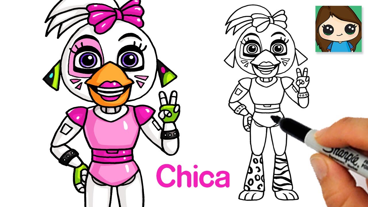How to draw glamrock chica five nights at freddys security breach