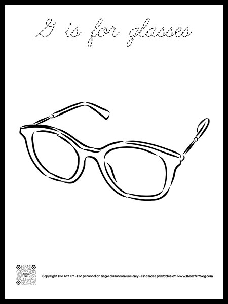 G is for glasses coloring page free printable cursive font â the art kit