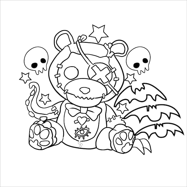 Premium vector cute creepy pastel goth kawaii cat coloring page