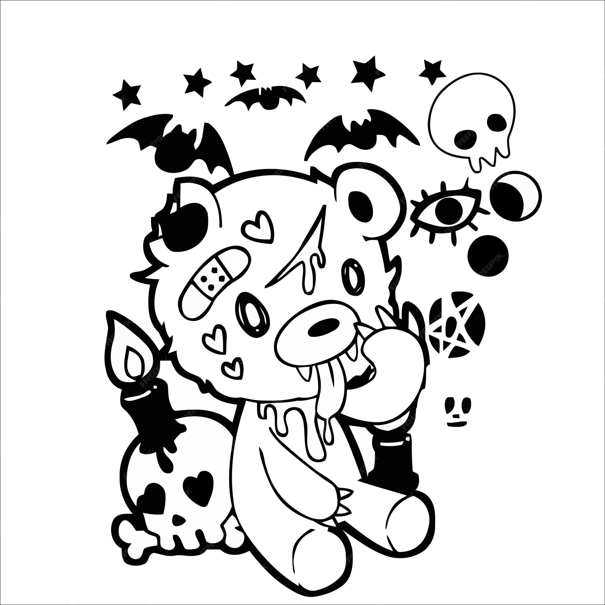 Premium vector cute creepy pastel goth kawaii cat coloring page