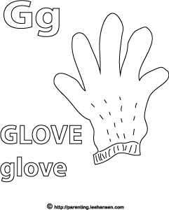Letter g activity page glove alphabet coloring sheet