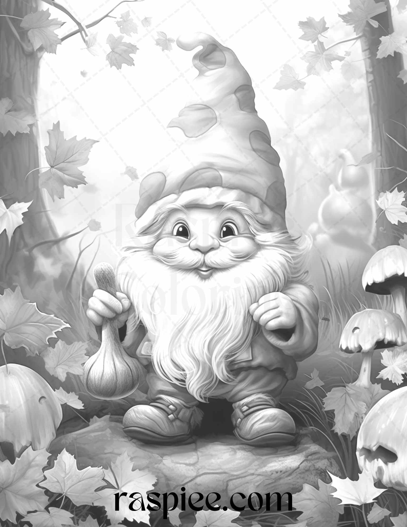 Fall gnomes grayscale coloring pages printable for adults kids pdf â coloring
