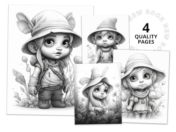 Cute baby gnomes coloring book printable coloring page for adult coloring book digital download grayscale coloring page